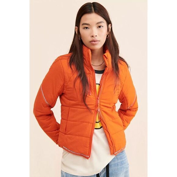 NWT Free People Movement Gathering Storm Run Puffer Jacket in Red Orange XS